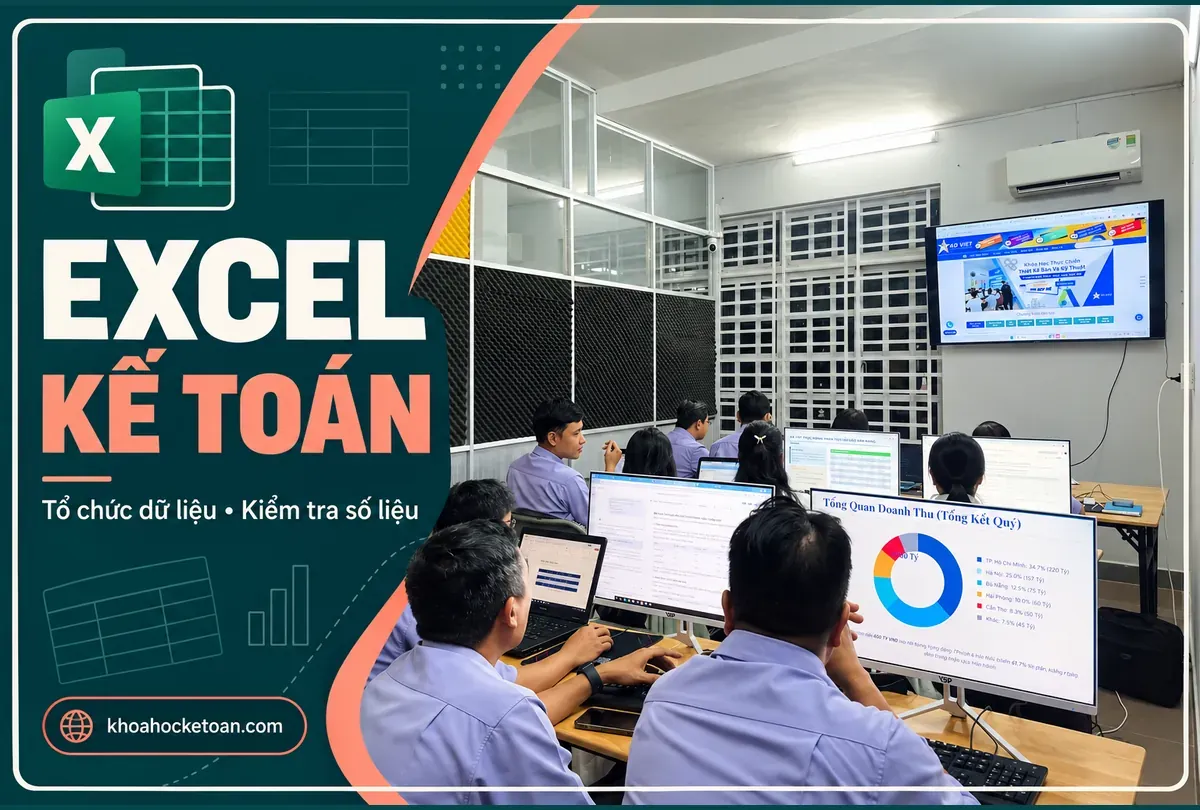 Ảnh thiết kế từ lớp kế toán thực tế do chủ website cung cấp, minh họa Khóa học Excel ứng dụng cho kế toán.
